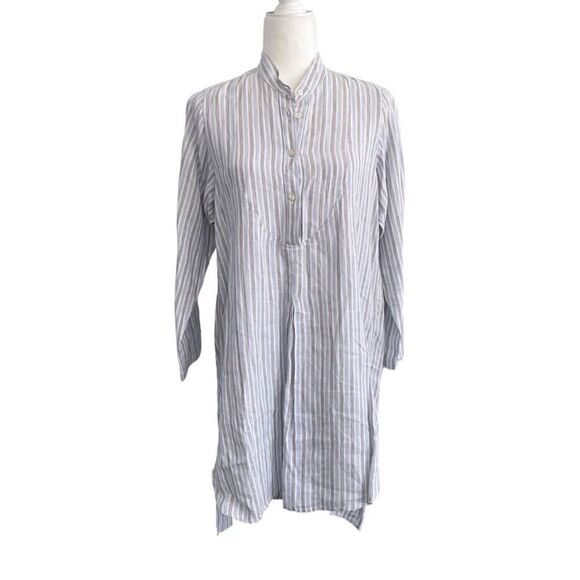 South Street Linen SOST Portland Maine Striped Tunic Popover Blue Gray White - Picture 3 of 10